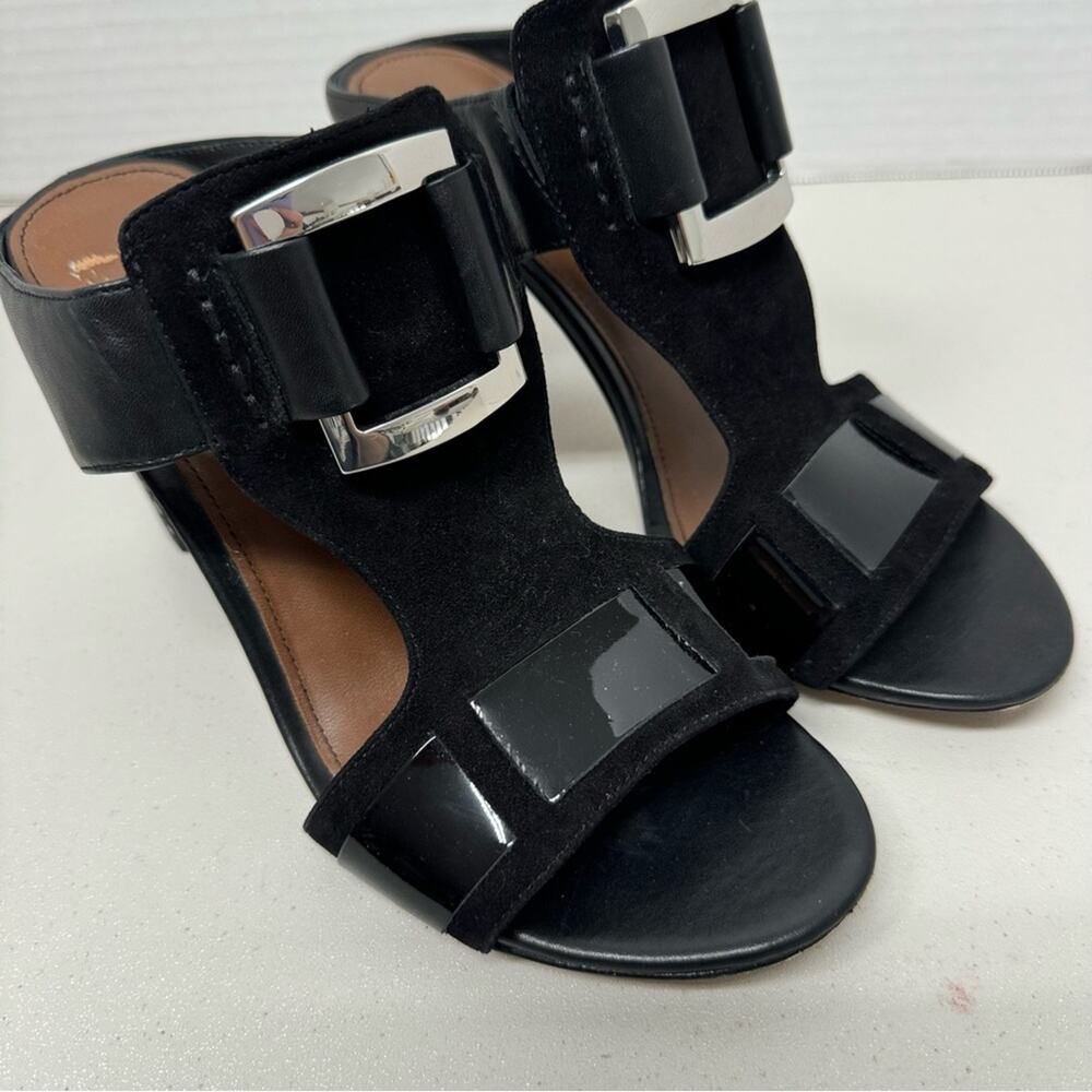 Donald J Pliner Black Leather Slip On Mule Heels Womens 7.5 Tesa Buckle Accent - Picture 9 of 11